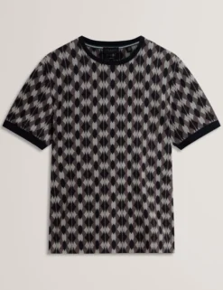 Argyle-Streifen-Jacquard-Strick-T-Shirt
