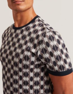 Argyle-Streifen-Jacquard-Strick-T-Shirt
