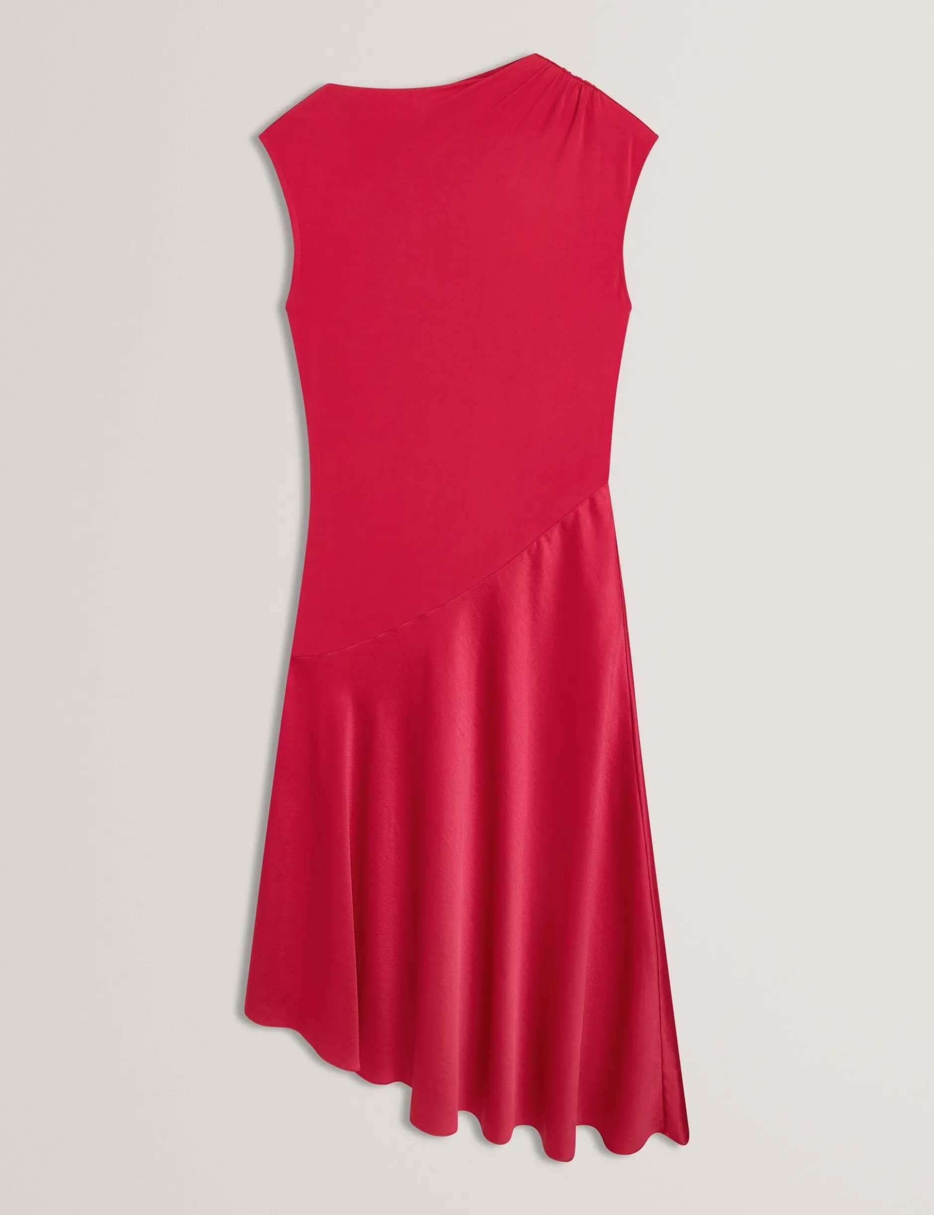 Asymmetrisches Midikleid aus Satin mit Einsätzen