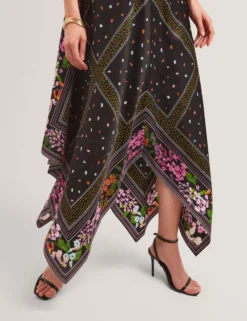 Asymmetrisches Midi-Kleid mit Schalprint