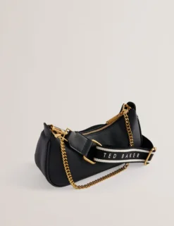 Baguette-Tasche aus Leder mit Gurtband