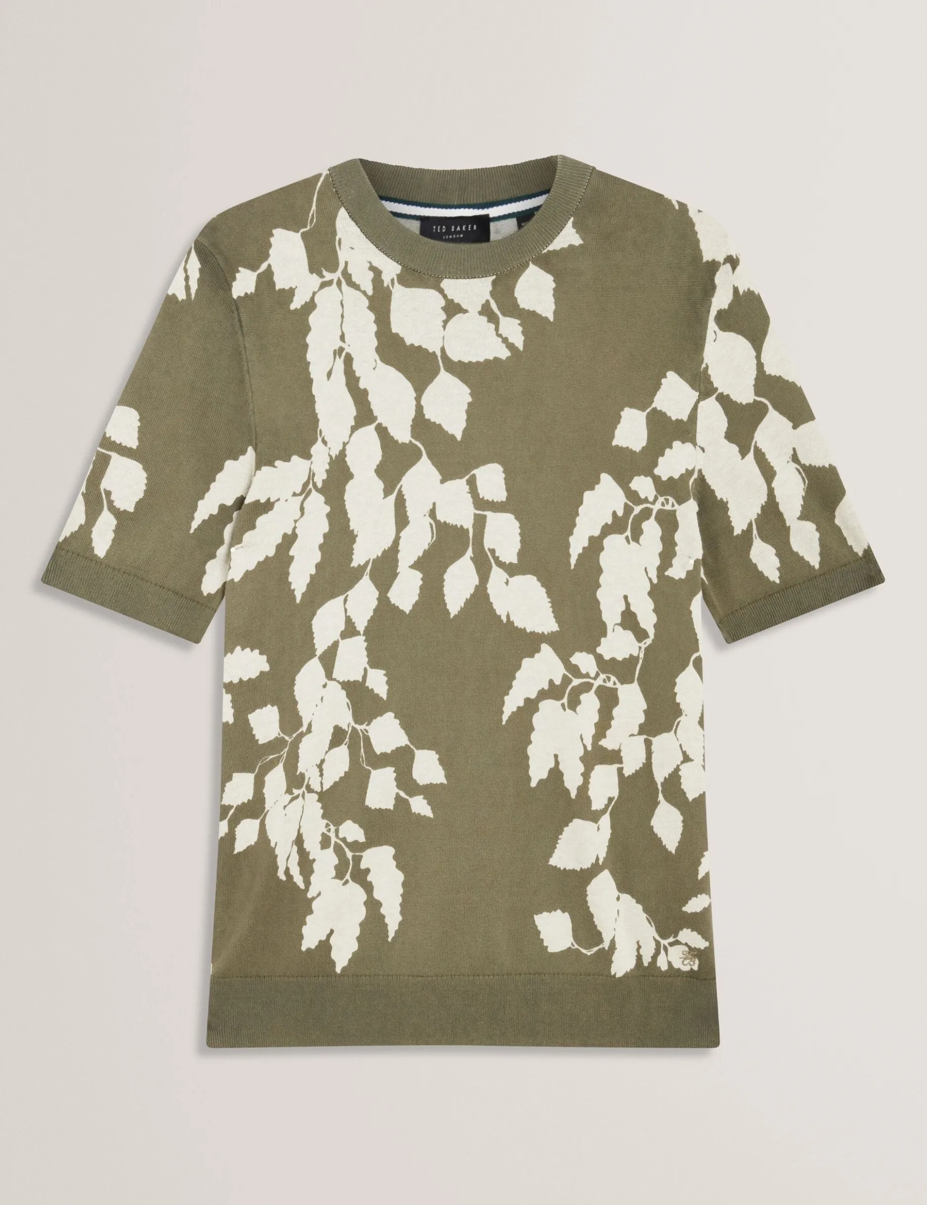 Baumwoll-Feinstrick-T-Shirt mit Blätterprint