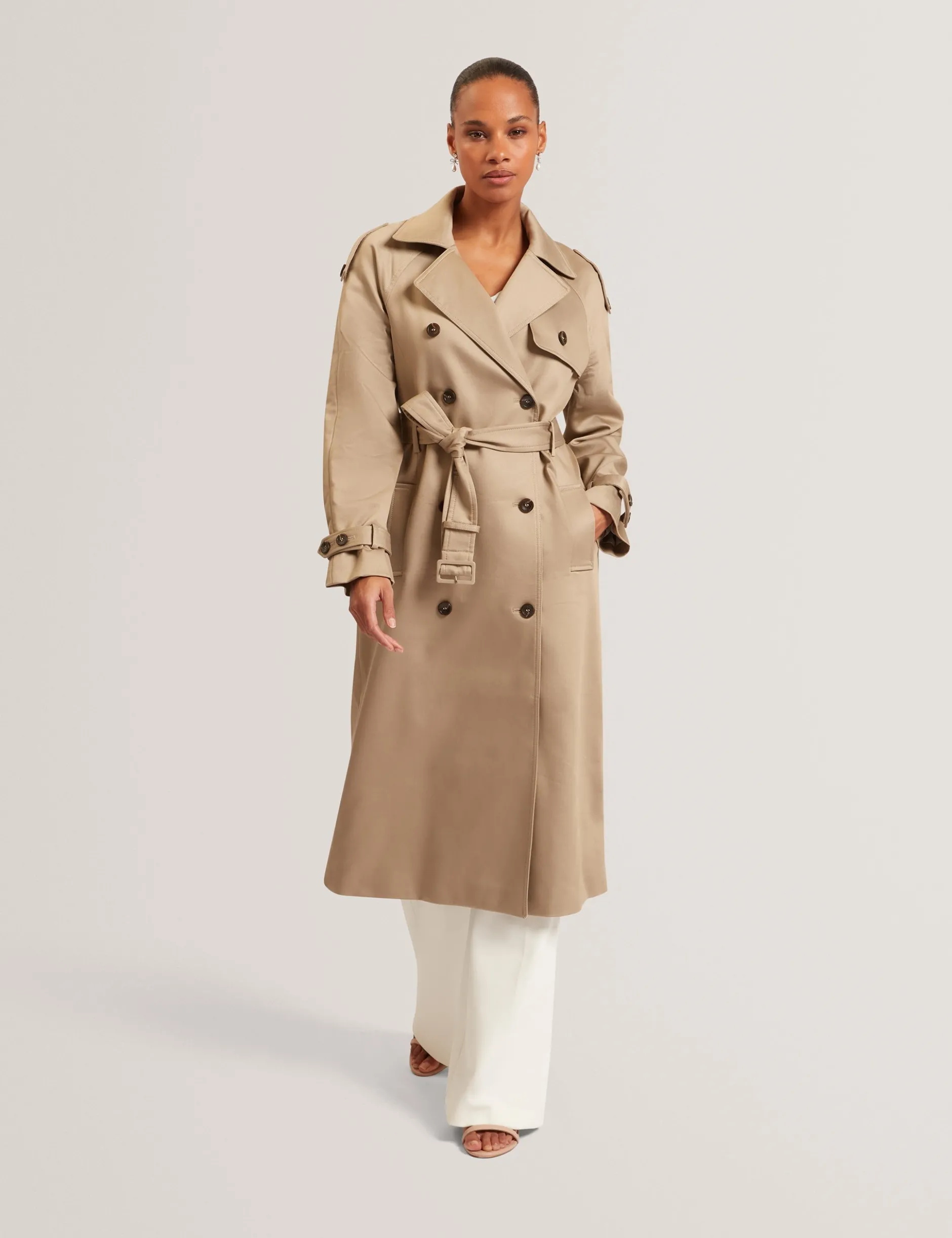 Baumwoll-Midi-Trenchcoat mit Gürtel