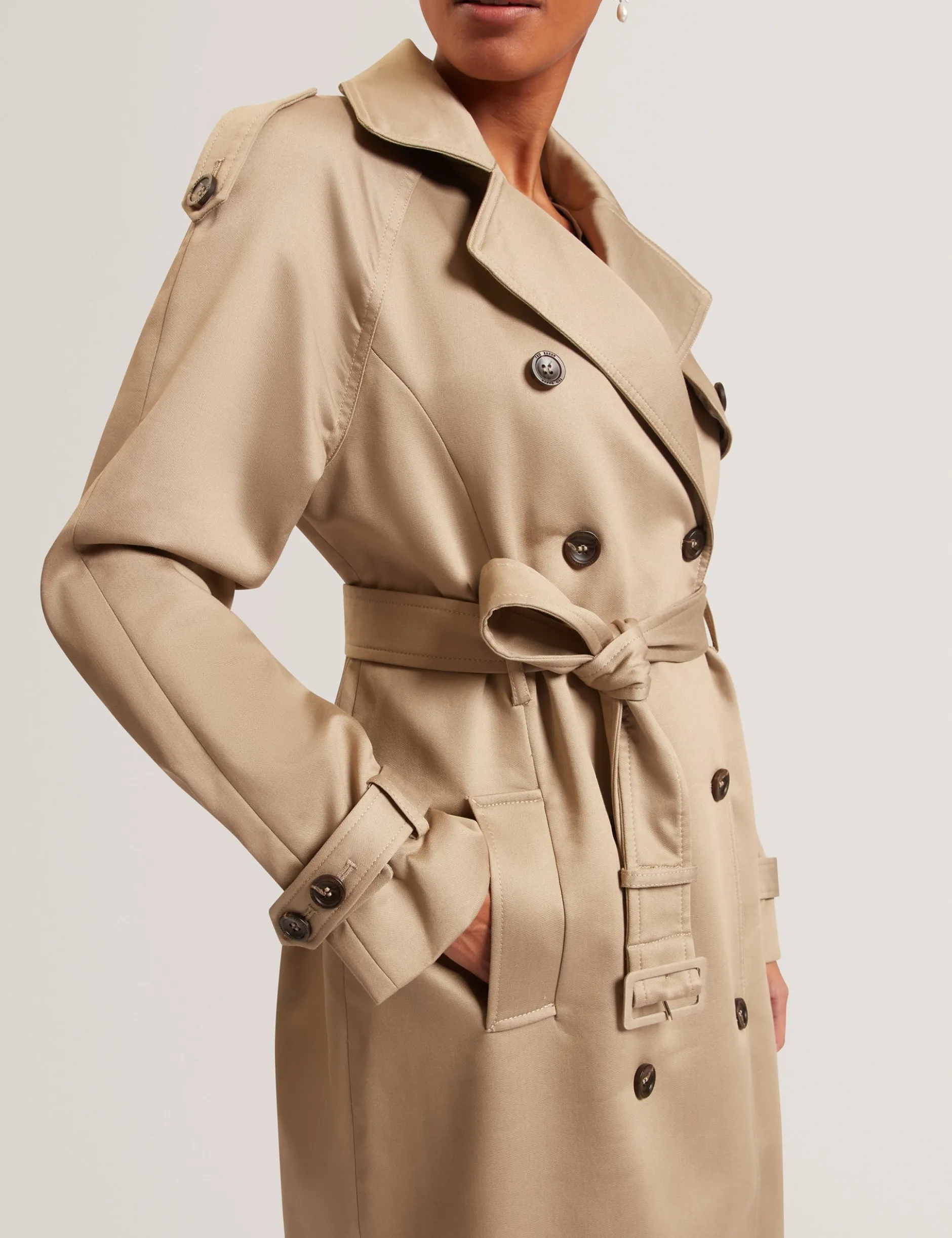 Baumwoll-Midi-Trenchcoat mit Gürtel