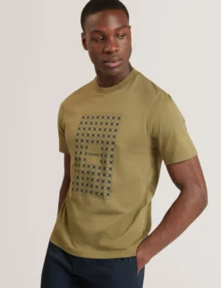 Baumwoll-T-Shirt mit Fliesenmuster und Rundhalsausschnitt