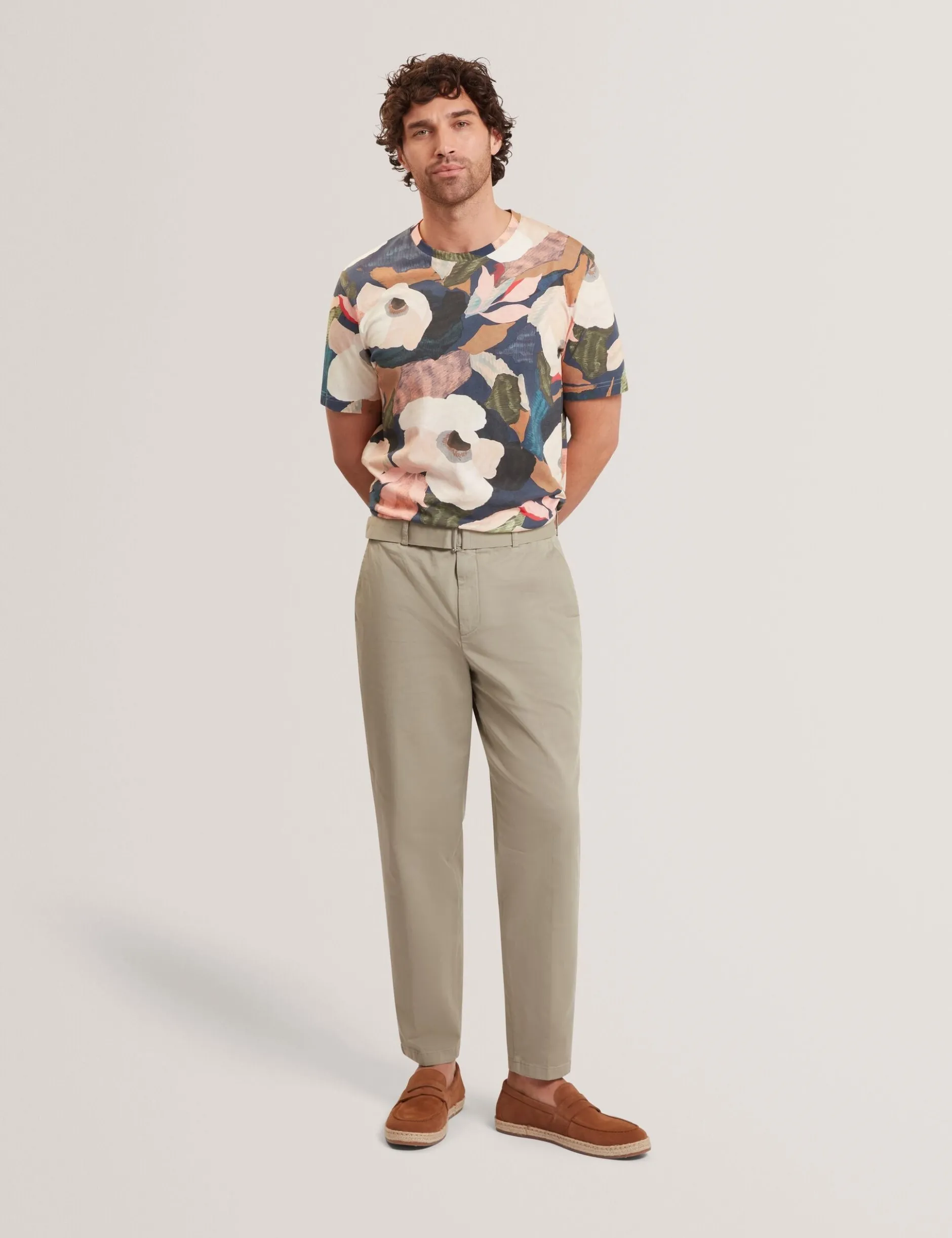 Baumwoll-T-Shirt mit Gartenmuster und Rundhalsausschnitt
