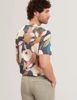 Baumwoll-T-Shirt mit Gartenmuster und Rundhalsausschnitt