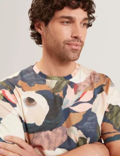 Baumwoll-T-Shirt mit Gartenmuster und Rundhalsausschnitt
