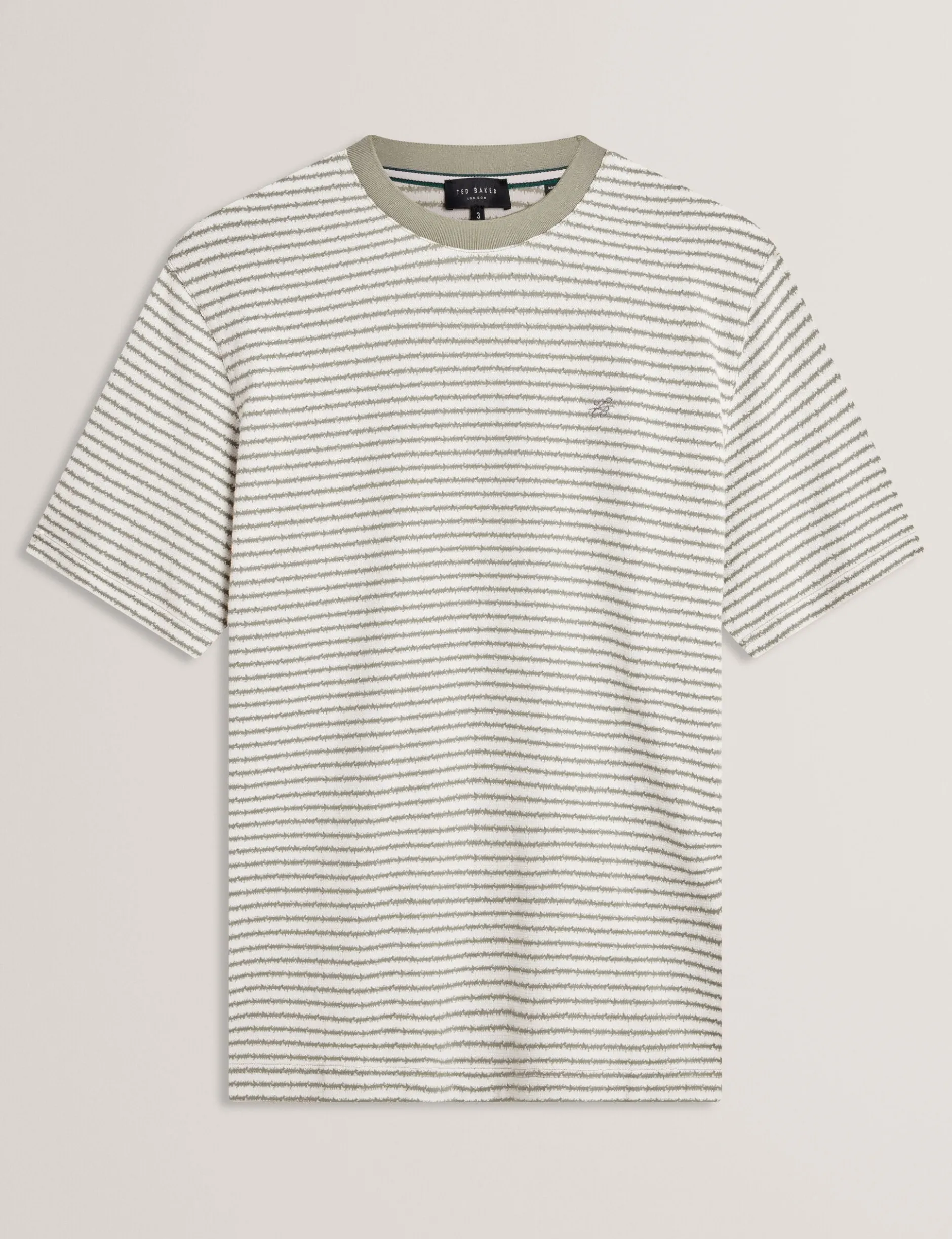 Baumwoll-T-Shirt mit Strukturstreifen und Rundhalsausschnitt