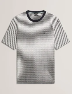 Baumwoll-T-Shirt mit Strukturstreifen und Rundhalsausschnitt