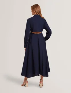 Baumwoll-Wickelkleid mit Cut-Outs, Midi-Länge, Hemdbluse