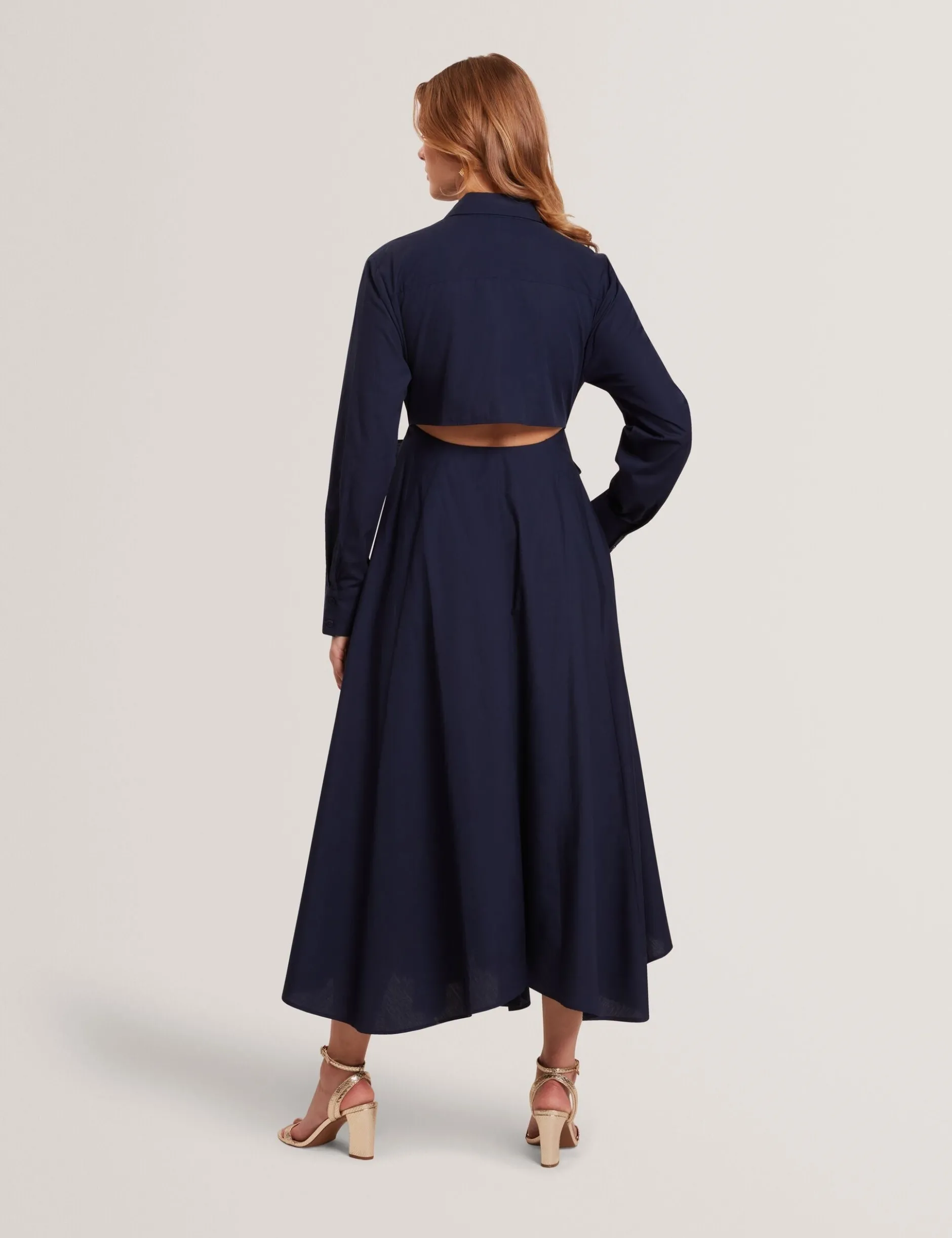 Baumwoll-Wickelkleid mit Cut-Outs, Midi-Länge, Hemdbluse
