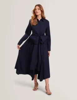 Baumwoll-Wickelkleid mit Cut-Outs, Midi-Länge, Hemdbluse
