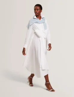 Baumwoll-Wickelkleid mit Cut-Outs, Midi-Länge, Hemdbluse