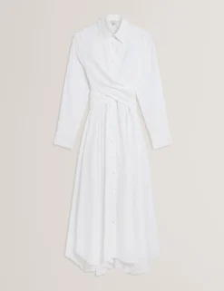 Baumwoll-Wickelkleid mit Cut-Outs, Midi-Länge, Hemdbluse