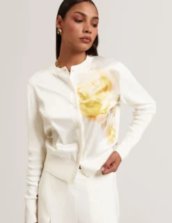 Bedruckte Strickjacke mit gewebter Vorderseite