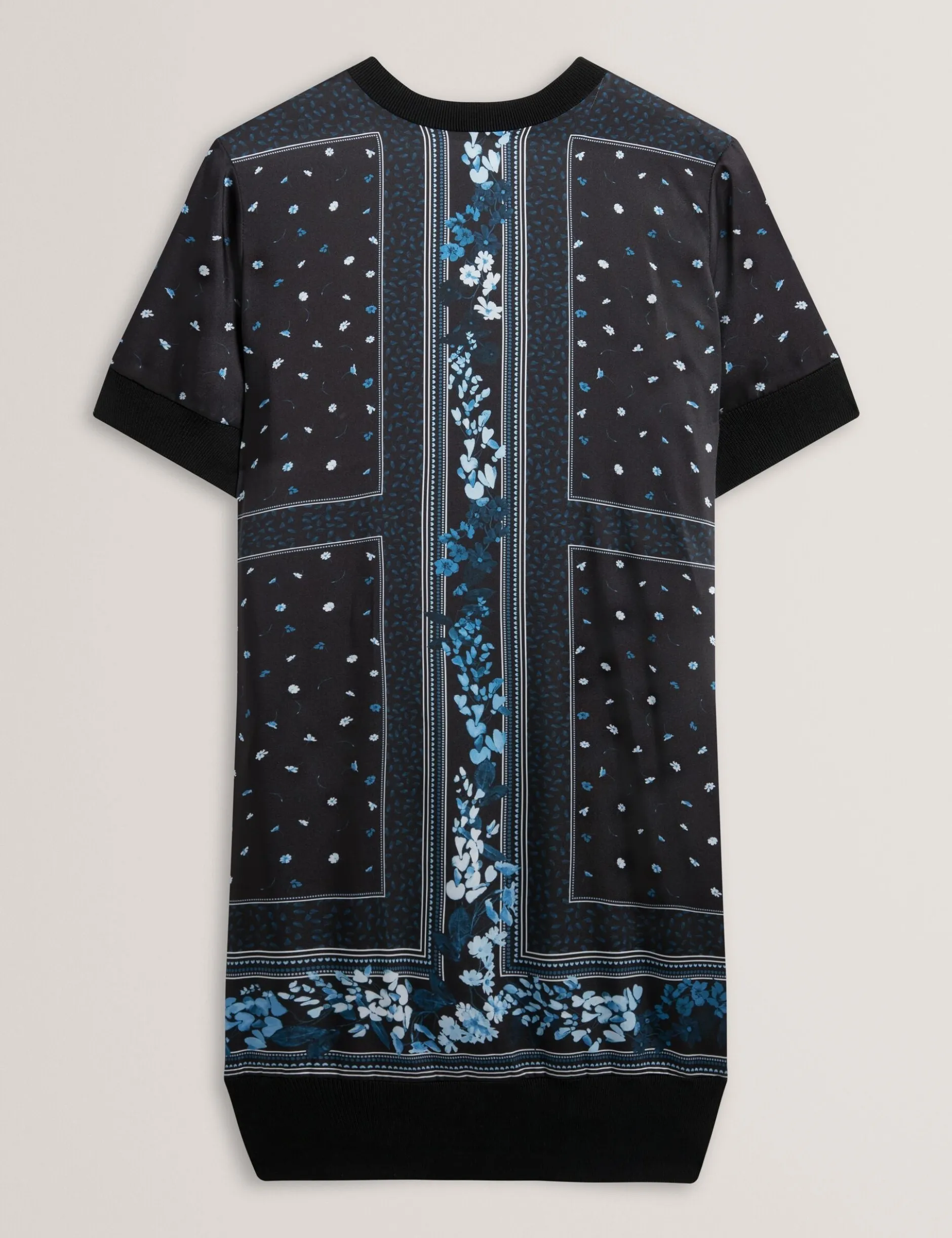 Blaues, kastenförmiges Strickkleid mit Schalmuster