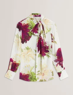 Bluse mit bedrucktem Schalkragen und langen Ärmeln