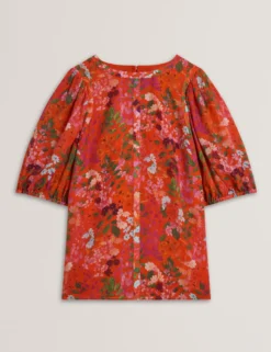 Bluse mit Blütenmuster und Puffärmeln