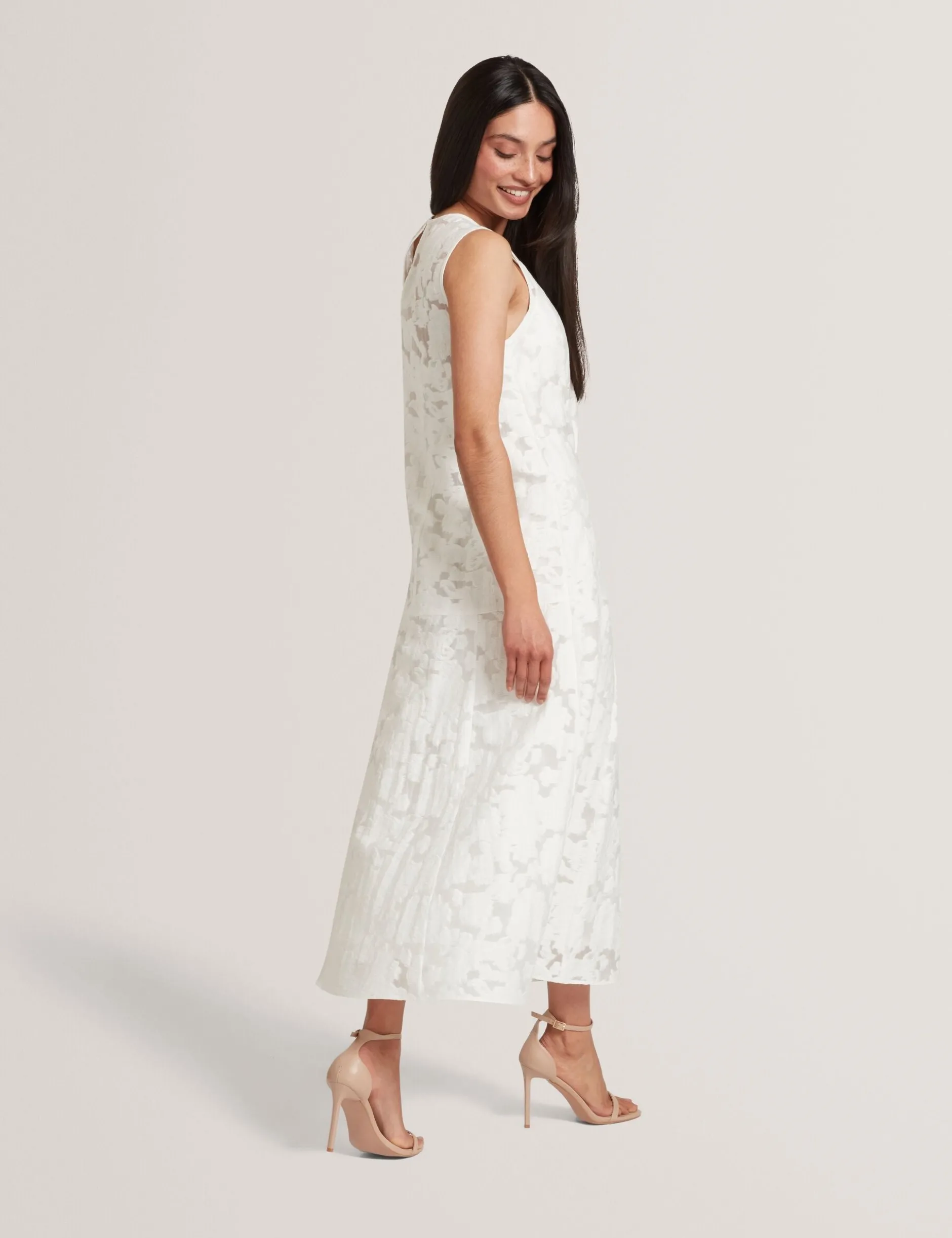 Burnout-Midi-Kleid mit Blumenmuster und tiefer Taille