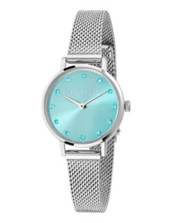 Crystal Dial Blue & Silver Mesh Watch