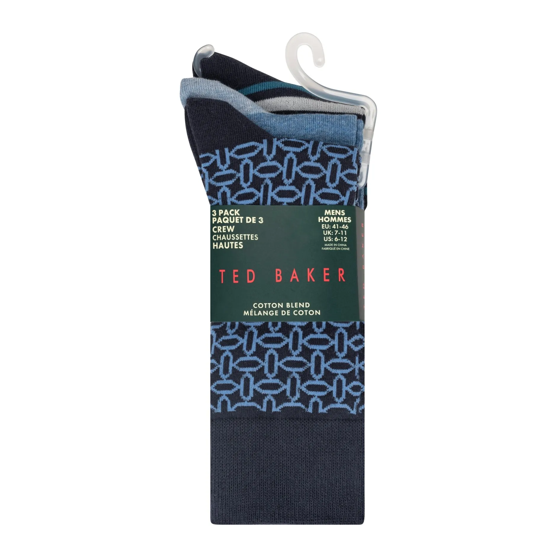 3er-Pack bedruckte Crew Socken