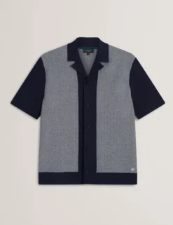 Fischgrät-Strickhemd mit Farbblock-Design
