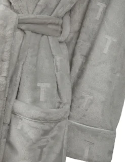 Flauschiger Morgenmantel mit Gürtel und geprägtem Logo
