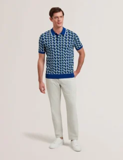Geometrisches Strick-Poloshirt mit kurzen Ärmeln