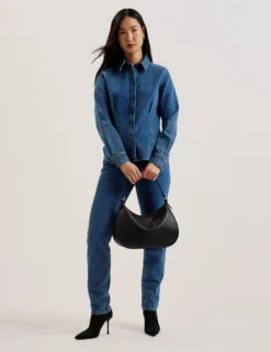 Hobo-Tasche aus Leder mit Gurtband