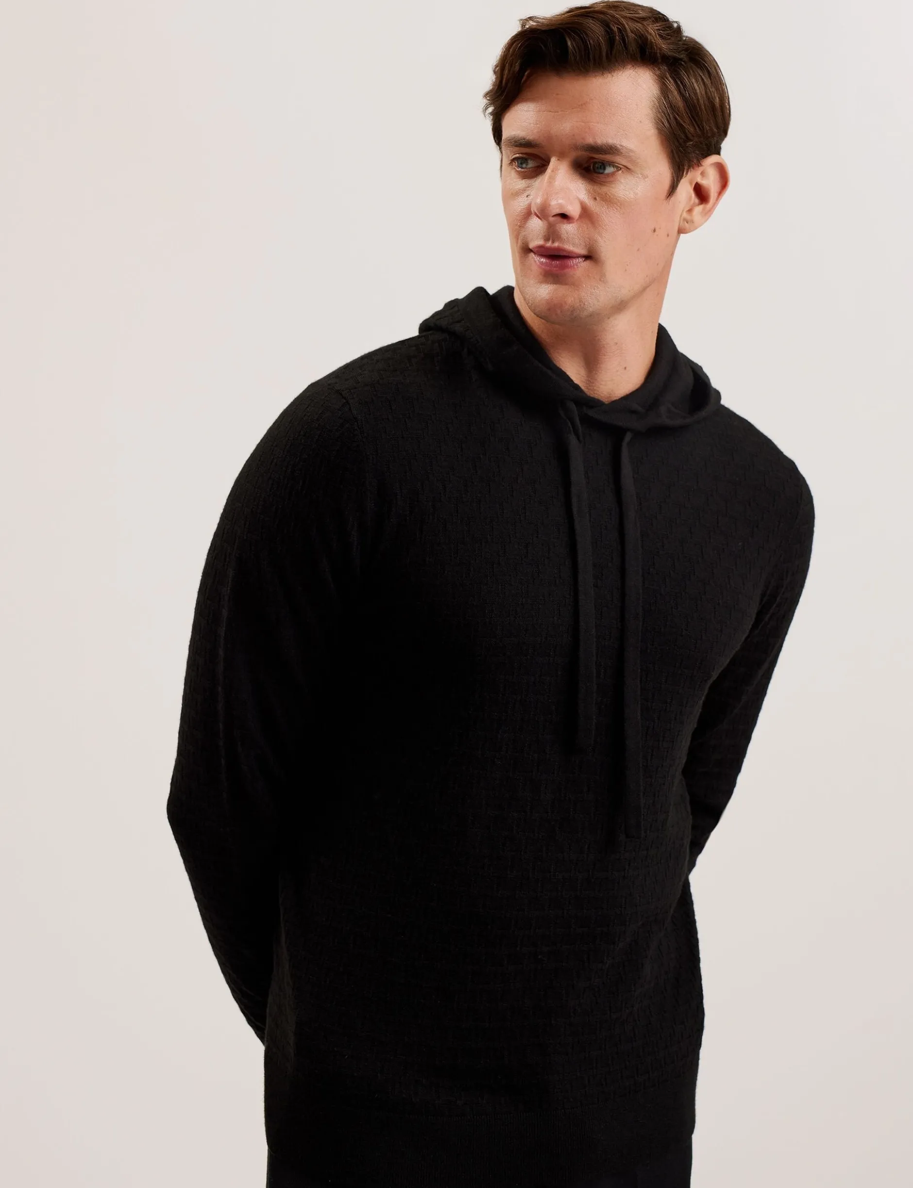 Hoodie aus strukturiertem T-Strick-Wollmischgewebe
