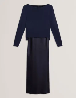 2-in-1 Satin-Unterkleid mit Strickoberteil