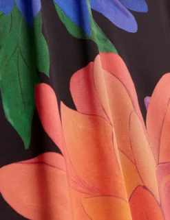 Jersey-Midikleid mit Dahlienmuster und drapiertem Kragen