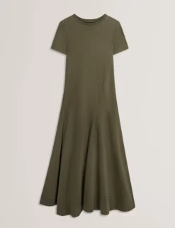 Jersey-Midikleid mit Einsätzen und kurzen Ärmeln