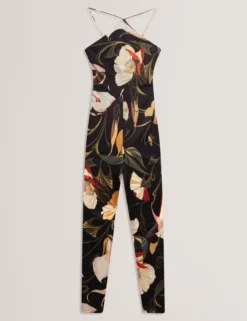 Jumpsuit mit Neckholder und weitem Bein im Nouveau-Print