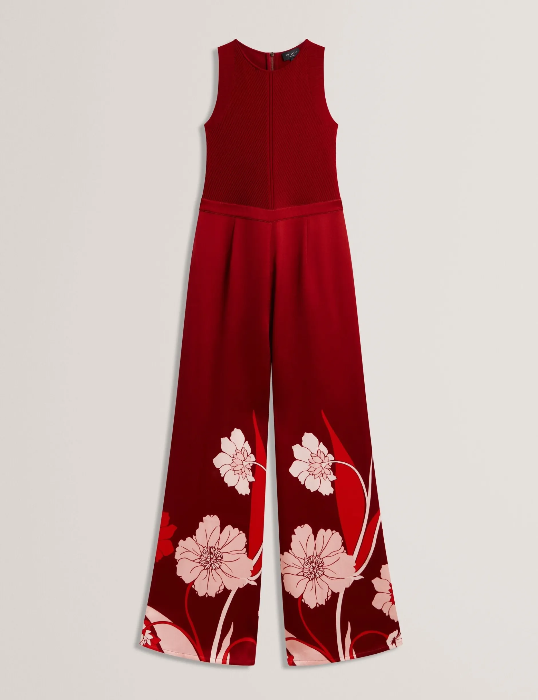 Jumpsuit mit Strickoberteil und geblümtem Hosenaufschlag