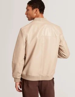 Klassische Bomberjacke aus taupefarbenem Leder