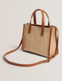 Kleine Icon-Tragetasche mit Raffia-PU-Besatz