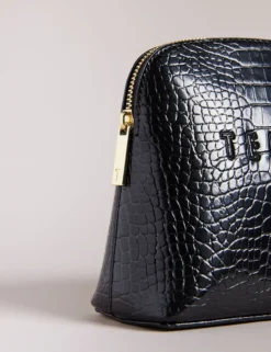 Kosmetiktasche aus Kunstleder in Kroko-Optik