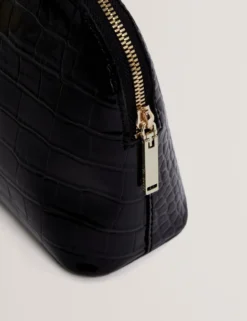 Kosmetiktasche mit Lack-Krokodilmuster