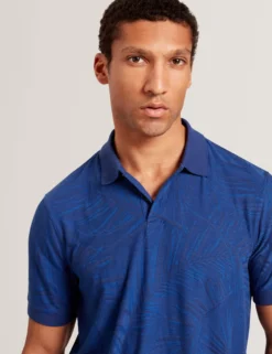 Kurzarm-Polohemd mit Jacquard-Blattmuster