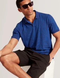 Kurzarm-Polohemd mit Jacquard-Blattmuster
