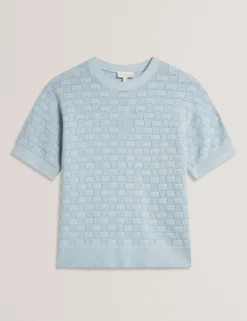 Kurzarm-Top aus strukturiertem Strickmaterial aus Seidenmischgewebe