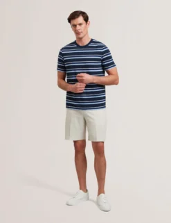 Kurzärmeliges, strukturiertes Streifen-T-Shirt