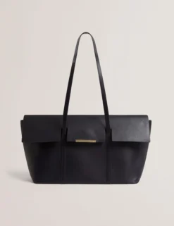 Längliche Shopper-Tasche aus Leder mit Überschlag