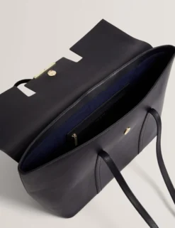 Längliche Shopper-Tasche aus Leder mit Überschlag