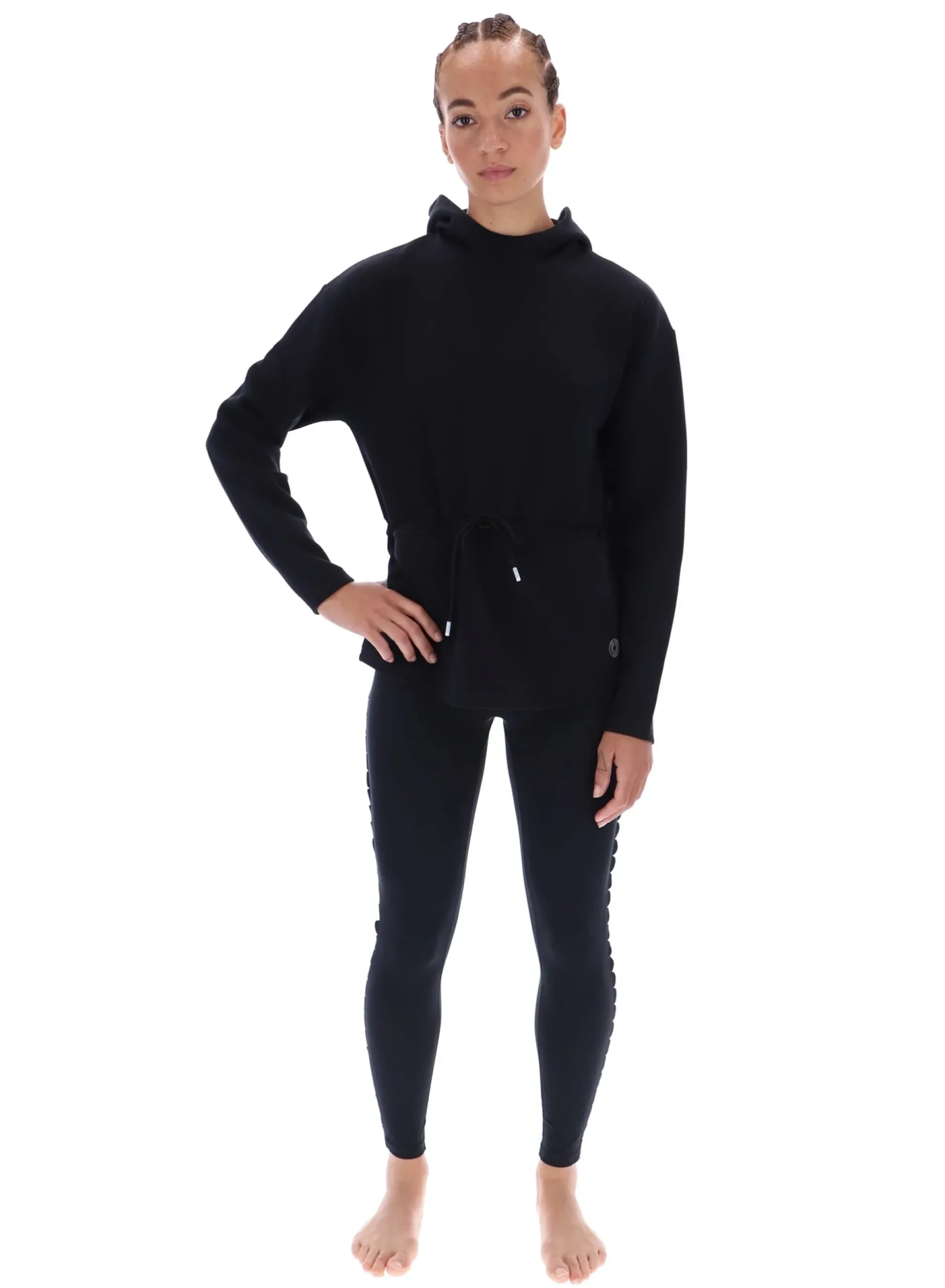 Longline-Sport-Hoodie mit Kordelzug in der Taille