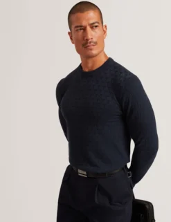Marken-Pullover mit Rundhalsausschnitt und Struktur