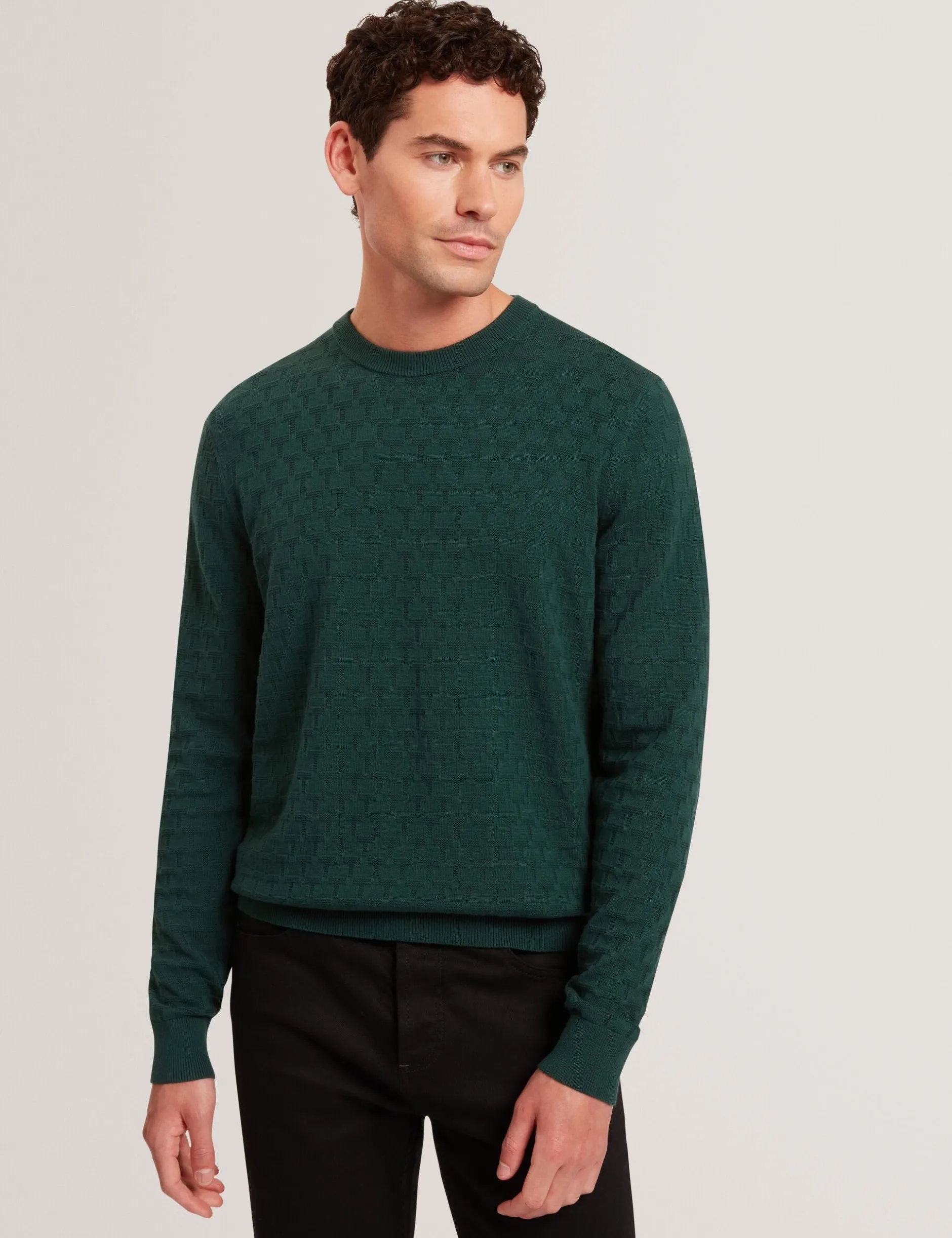 Marken-Pullover mit Rundhalsausschnitt und Struktur