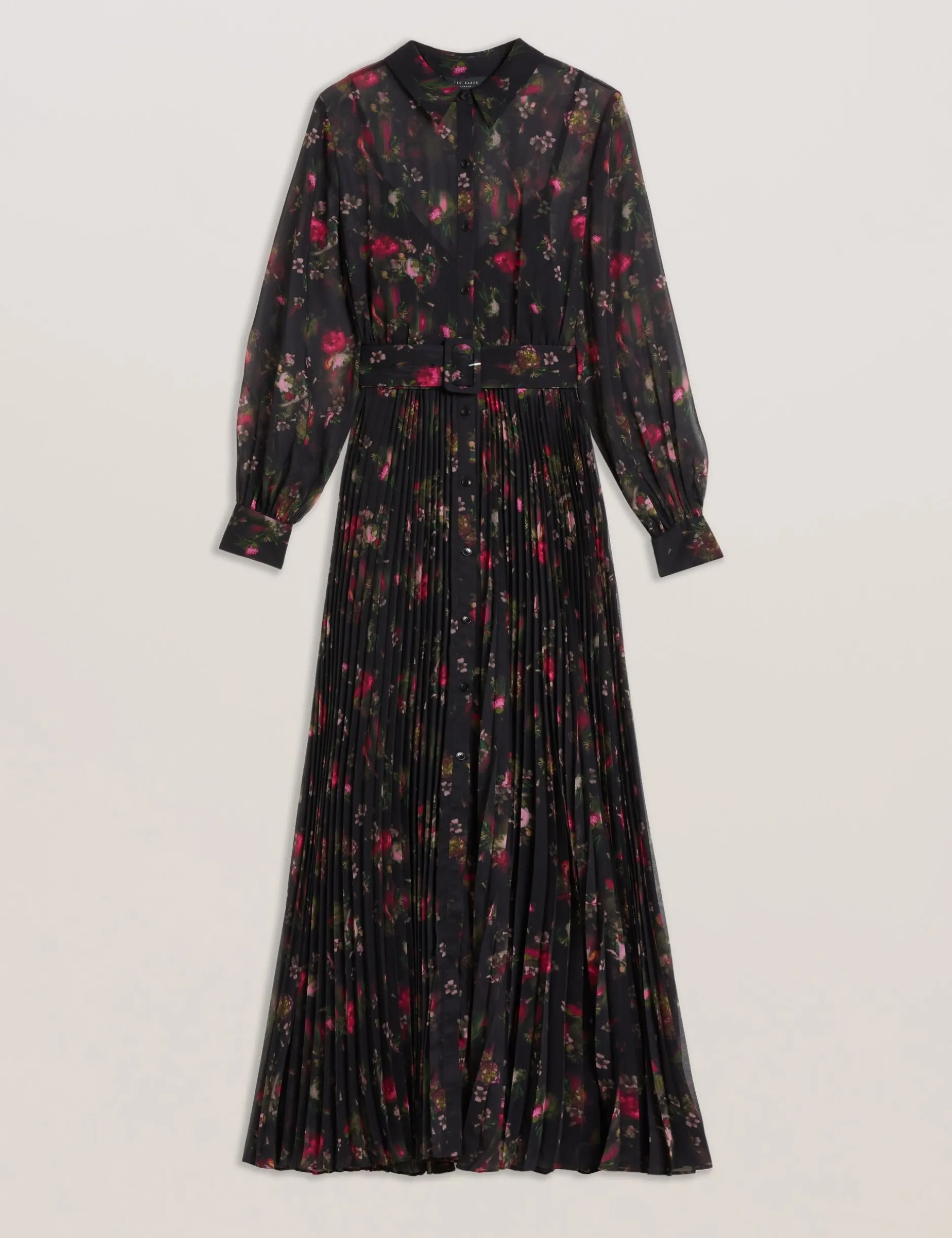 Maxi-Hemdkleid mit Blumenmuster und Falten